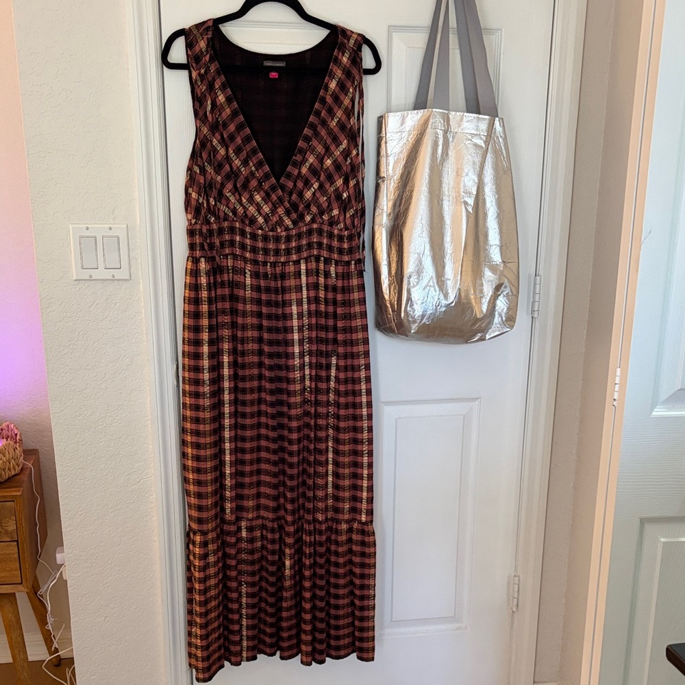 Vince Camuto Red and Black Plaid Maxi Dress